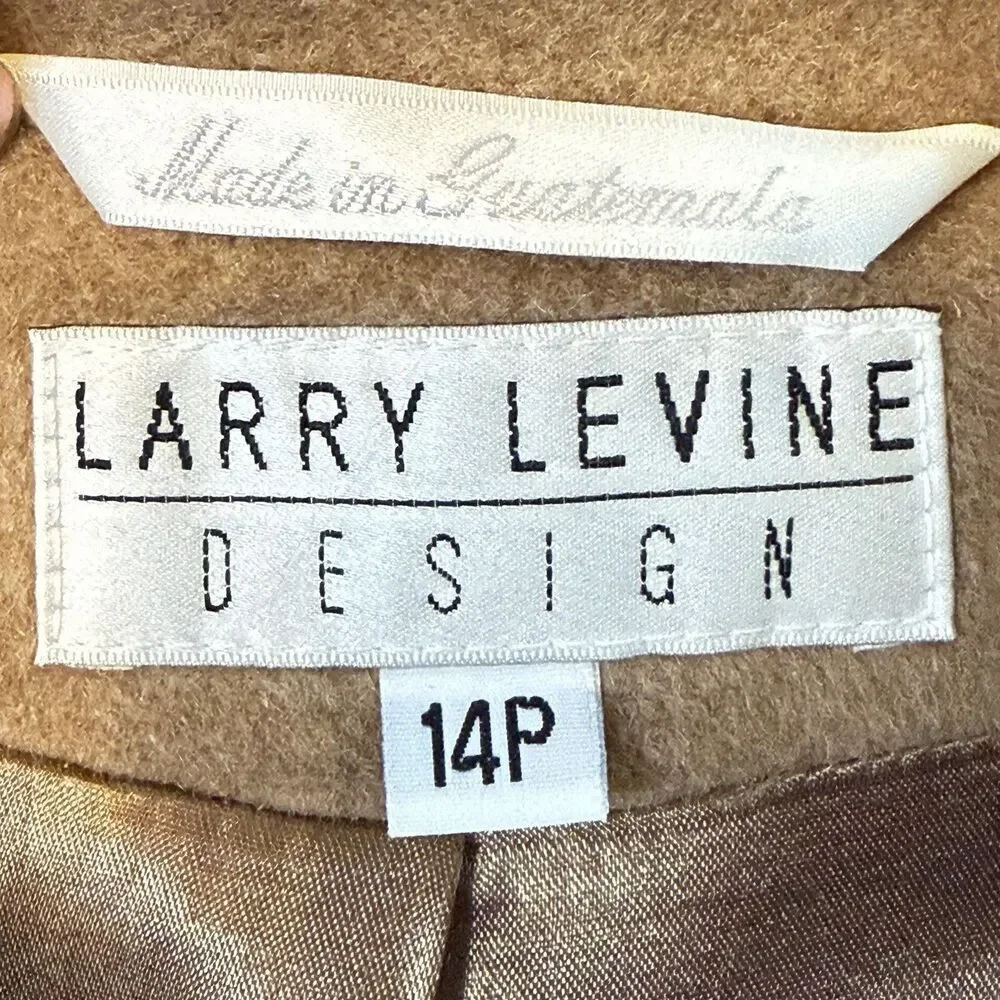 Larry Levine 100% Camel Hair Coat 14P Petite Tan Natural Overcoat Italy Fabric